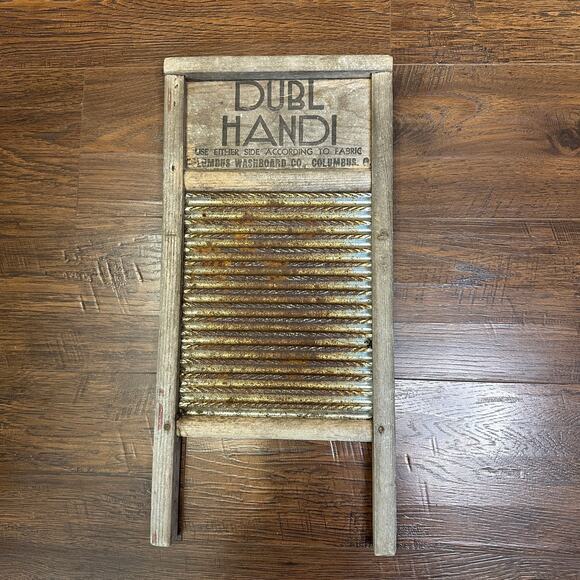Vintage Dubl Handi Columbus Washboard Co. Washing Board 18"x9" Wooden Portable - Picture 1 of 8